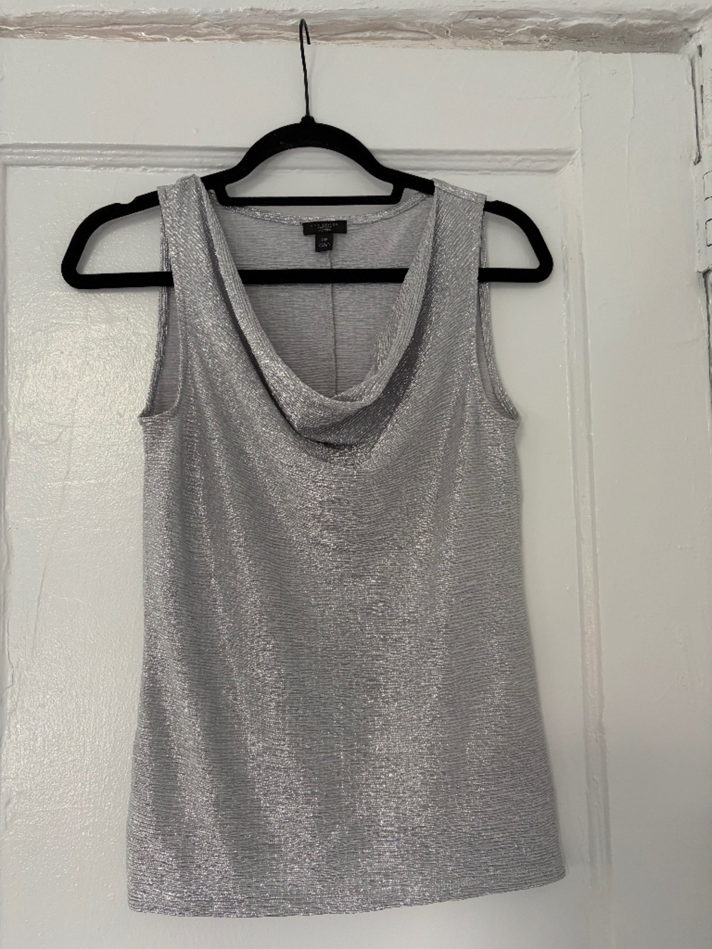 Silver top with cowl neckline